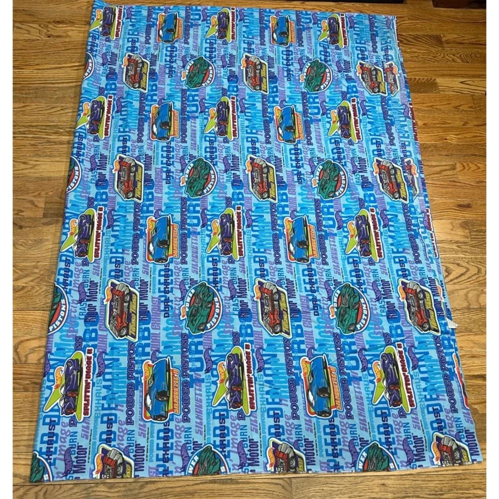 Vintage 1997 Hot Wheels Twin Sheet Set Blue Racing Cars‎ Mattel Springs USA Made